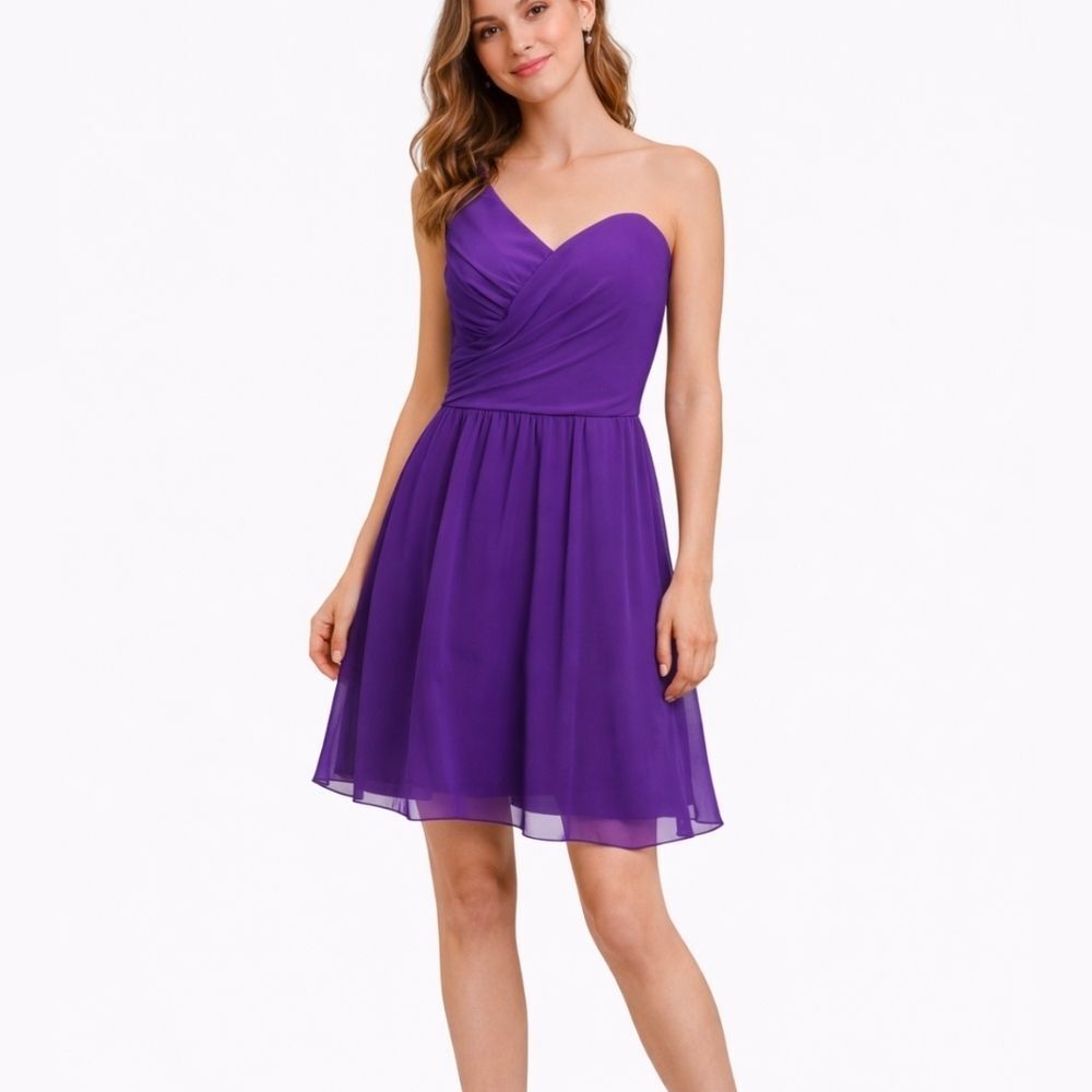 Alfred Angelo Purple One Shoulder Chiffon Cocktail Dress Size 14